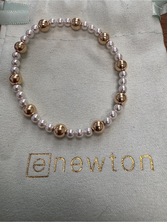 enewton Jewelry - ENewton Gold and Pearl Stretch Bracelet - White Pearls with Gold Beads
